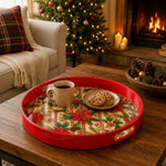 Red Stripe Poinsettia Holly Christmas Plastic Serving Tray - MintiHome