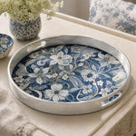 Navy Mosaic Gold Damask Wedding Plastic Serving Tray Rectangular - MintiHome