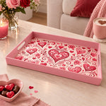 Valentine's Day Plastic Serving Tray – Folk Heart Scroll - MintiHome
