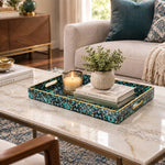 Ramadan Decorative Plastic Serving Tray – Blossom Mosaic Allover full-print plastic serving tray shown in a styled room scene.