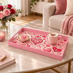 Valentine's Day Plastic Serving Tray – Folk Heart Scroll - MintiHome