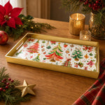 Watercolor Christmas Tree Poinsettia Plastic Serving Tray - MintiHome