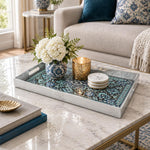 Ramadan & Eid al-Fitr Plastic Serving Tray – Allover Arabesque Vine plastic serving tray shown in a rectangular styled scene.