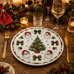 White Christmas Charger Plate with Santa Portraits and Plaid Bows - MintiHome