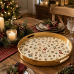 Christmas Teddy Bear Snowman Serving Tray – Gold Rim Holiday Platter - MintiHome