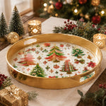 Watercolor Christmas Tree Poinsettia Plastic Serving Tray - MintiHome
