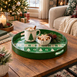 Christmas Decorative Serving Tray – Nordic Reindeer Bands plastic serving tray shown in a round styled scene.
