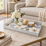 Valentine's Day Plastic Serving Tray – Lavender Magnolia Bloom plastic serving tray shown in a rectangular styled scene.