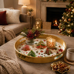 Watercolor Christmas Tree Poinsettia Plastic Serving Tray - MintiHome