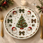 White Christmas Charger Plate with Santa Portraits and Plaid Bows - MintiHome