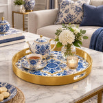 Ramadan & Eid al-Fitr Plastic Serving Tray β Chinoiserie Medallion plastic serving tray shown in a round styled scene.