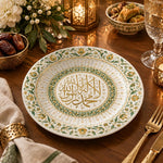 Ramadan Decorative Charger Plate – Iznik Tulip Vine full-print plastic serving tray shown in a styled room scene.