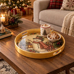 Christmas Decorative Serving Tray – Snowman Snowy Night plastic serving tray shown in a round styled scene.