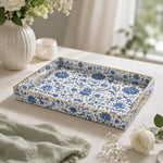 Navy Floral Scroll Plastic Serving Tray – Full Print Border - MintiHome