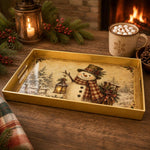 Christmas Decorative Serving Tray – Snowman Snowy Night plastic serving tray shown in a rectangular product view.