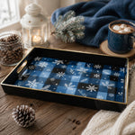 Christmas Blue Plaid Plastic Tray – Snowflake Pinecone Holiday - MintiHome