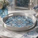Ramadan & Eid al-Fitr Plastic Serving Tray – Indigo Paisley Mandala plastic serving tray shown in a round product view.