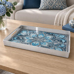 Ramadan & Eid al-Fitr Plastic Serving Tray – Indigo Paisley Mandala plastic serving tray shown in a rectangular product view.