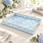 Ocean Decorative Plastic Serving Tray – White Shell Silhouettes full-print plastic serving tray shown in a product view.