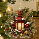 Clear acrylic hanging wall decor featuring a detailed Christmas tree with gold ornaments, red berries, and a star topper.