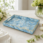 Blue Gold Marble Swirl Plastic Serving Tray – Full Print Border - MintiHome