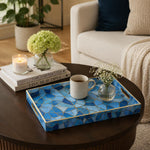 Blue Mosaic Glass Print Plastic Serving Tray – Full Print Border - MintiHome