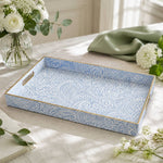Blue Paisley Print Plastic Serving Tray – Full Print Border full-print plastic serving tray shown in a product view.