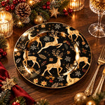 Christmas Decorative Charger Plate – Leaping Reindeer Holly decorative charger plate on a styled table.