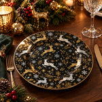 Christmas Decorative Charger Plate – Sweater Reindeer Stars decorative charger plate on a styled table.