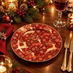 Christmas Decorative Charger Plate – Ornate Gold Reindeer decorative charger plate on a styled table.