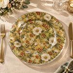 Daily Decorative Charger Plate – Allover Blossom Berry decorative charger plate on a styled table.