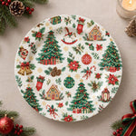 Christmas Decorative Charger Plate – Painterly Tree Stack decorative charger plate on a styled table.