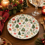 Christmas Decorative Charger Plate – Golden Line Trees decorative charger plate on a styled table.