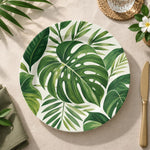 Daily Decorative Charger Plate – Monstera Palm Green decorative charger plate on a styled table.