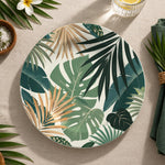 Daily Decorative Charger Plate – Green White Leaves decorative charger plate on a styled table.