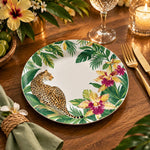 Daily Decorative Charger Plate – Tropical Wreath Cat decorative charger plate on a styled table.