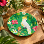 Daily Decorative Charger Plate – Cockatoo Hibiscus decorative charger plate on a styled table.