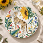 Daily Decorative Charger Plate – Leopard Sunflower decorative charger plate on a styled table.