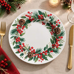 Christmas Decorative Charger Plate – Bell Wreath Ribbon decorative charger plate on a styled table.