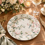 Daily Decorative Charger Plate – Delicate Sprig Bird decorative charger plate on a styled table.