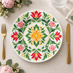 Daily Decorative Charger Plate – Green Red Rosette decorative charger plate on a styled table.