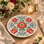 Daily Decorative Charger Plate – Red Blue Folk Tile decorative charger plate on a styled table.