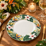 Daily Decorative Charger Plate – Green Leaves White Orange decorative charger plate on a styled table.
