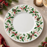 Christmas Decorative Charger Plate – Bauble Pinecone Wreath decorative charger plate on a styled table.