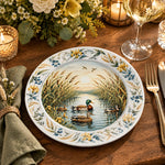 Daily Decorative Charger Plate – Autumn Pond Scene decorative charger plate on a styled table.