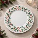 Christmas Decorative Charger Plate – Holly Bow Ring decorative charger plate on a styled table.