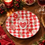 Valentine's Day Decorative Charger Plate – Gingham Heart Tea decorative charger plate on a styled table.