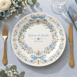Wedding Decorative Charger Plate – Rose Names Wreath decorative charger plate on a styled table.