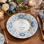 Wedding Decorative Charger Plate – Chinoiserie Names decorative charger plate on a styled table.
