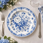 Wedding Decorative Charger Plate – Blue Rose Garden decorative charger plate on a styled table.